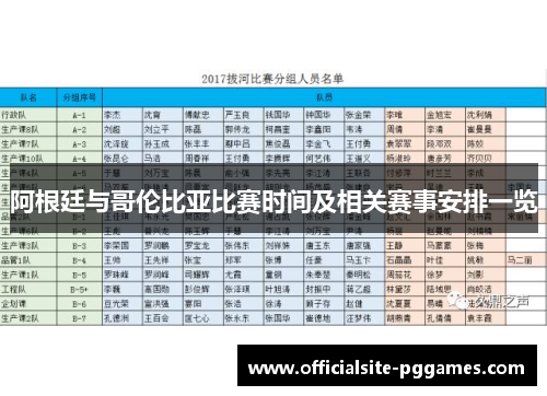 阿根廷与哥伦比亚比赛时间及相关赛事安排一览